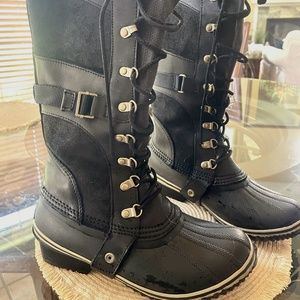 SOREL | Conquest Carly Leather Waterproof Black Boots 8